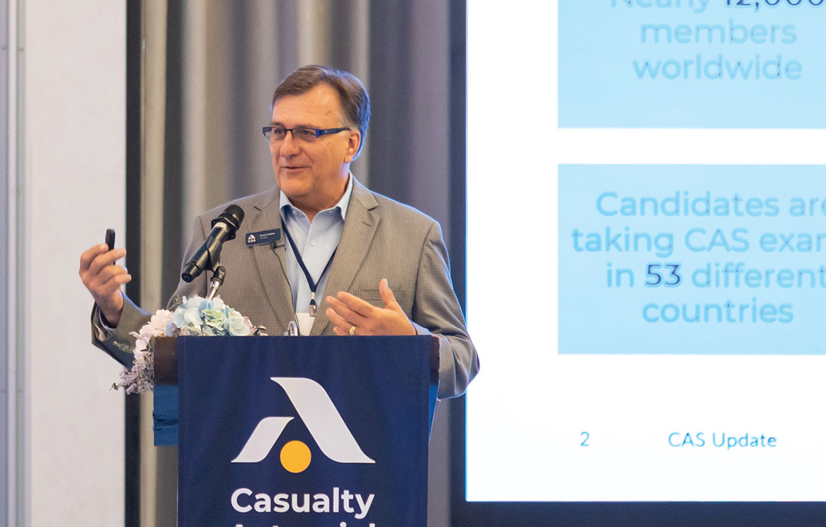 Casualty Actuarial Society (CAS) President Barry Franklin delivering a presentation at the 2nd General Insurance Teaching Summit in Bangkok, Thailand
